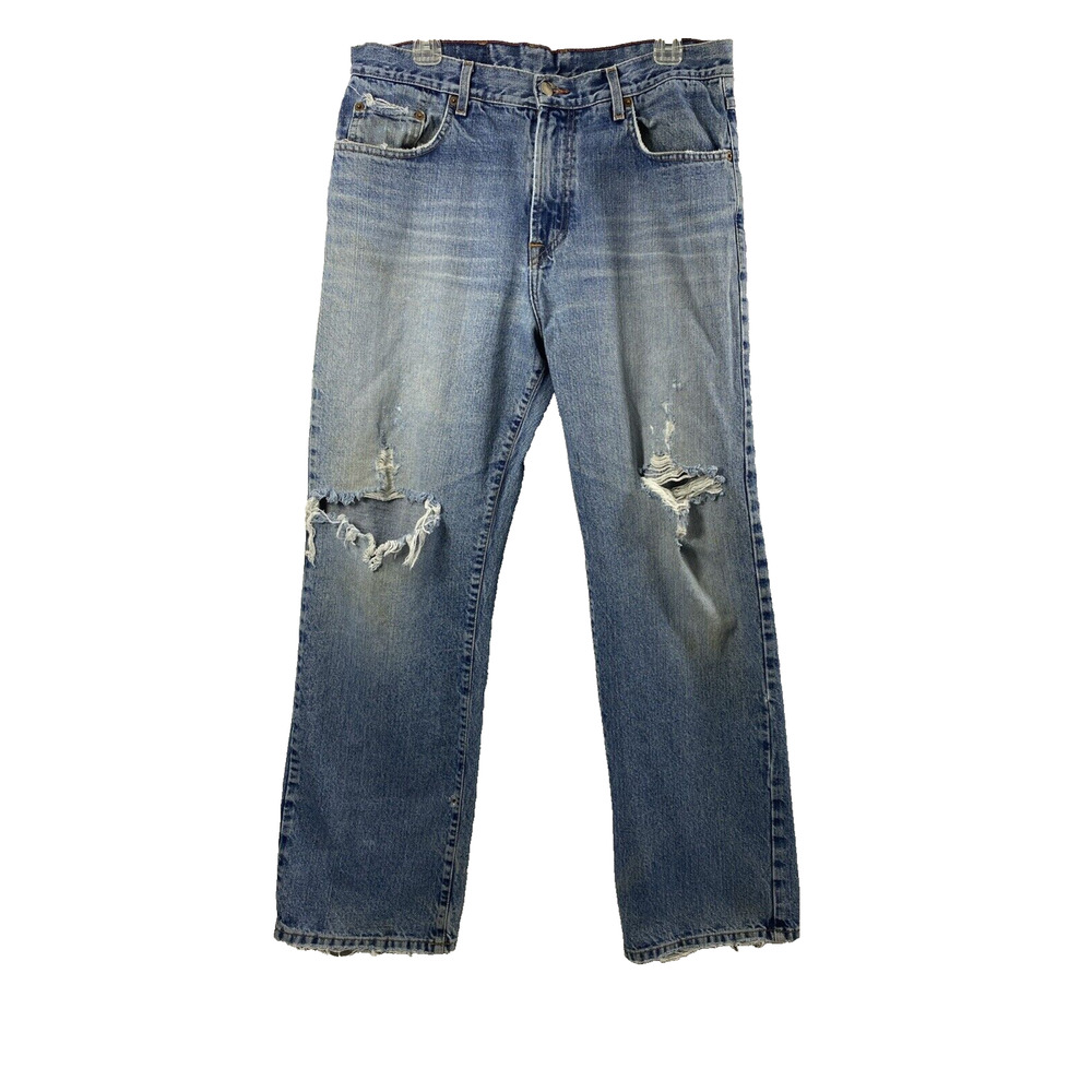 Lucky Brand Jeans Mens 34 Light‎ Wash Denim Grunge Destroyed Straight Low Rise